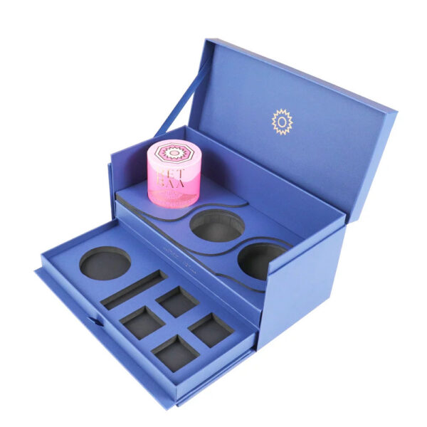 Blue Double-Layer Candle Gift Box with Foam Drawer Insert