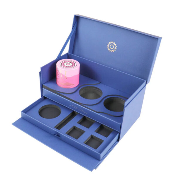 Blue Double-Layer Candle Gift Box with Foam Drawer Insert