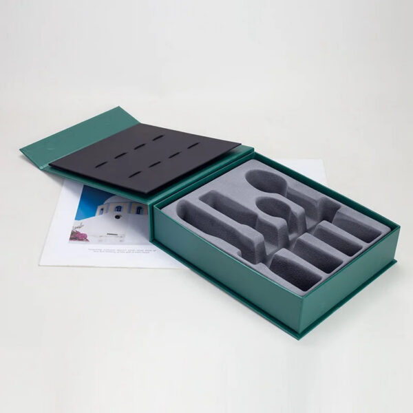 Custom Odd-Shaped Green Magnetic Rigid Box with Foam Insert