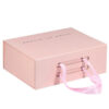 Custom Pink Rigid Gift Box with Ribbon Handles Custom Pink Rigid Gift Box with Ribbon Handles