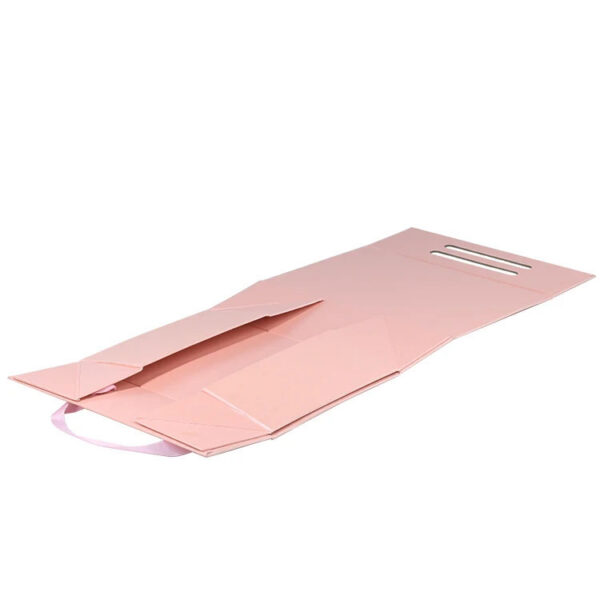 Custom Pink Rigid Gift Box with Ribbon Handles Custom Pink Rigid Gift Box with Ribbon Handles