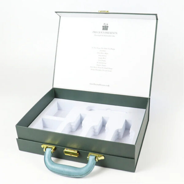 Dark Green Gift Suitcase Box with Handle and Molded Insert