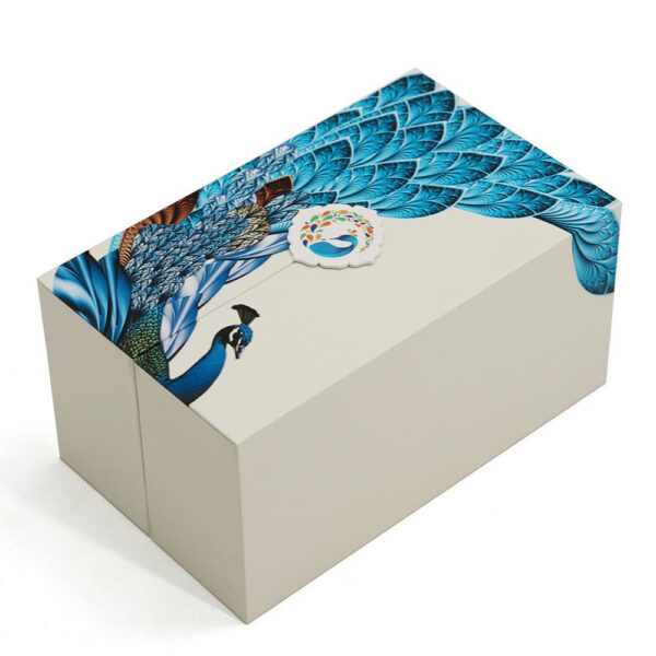 Double-Door Peacock Printed Perfume Gift Box with Insert