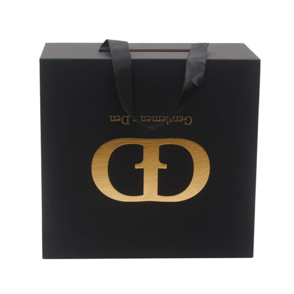 Foil Stamped Rigid Cap Gift Box with Ribbon Carry Handle