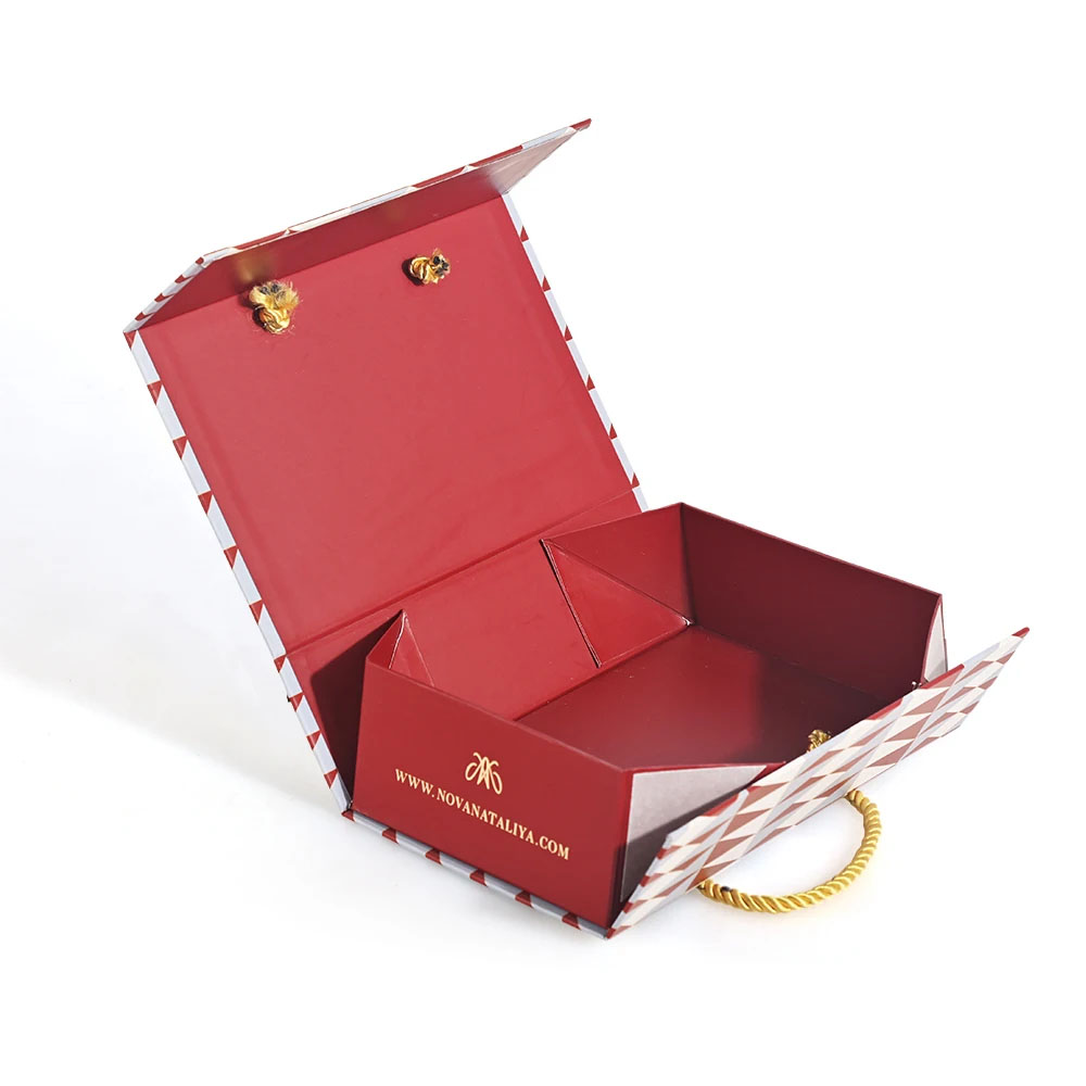 Folding Rigid Fashion Accessories Box with Gold Rope Handle