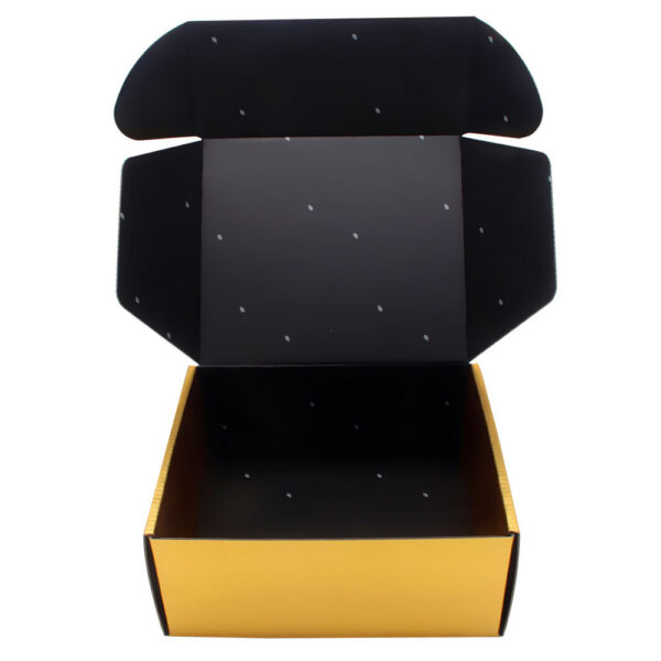 Gold Mailer Tea Gift Box with Black Leaf Printed Interior