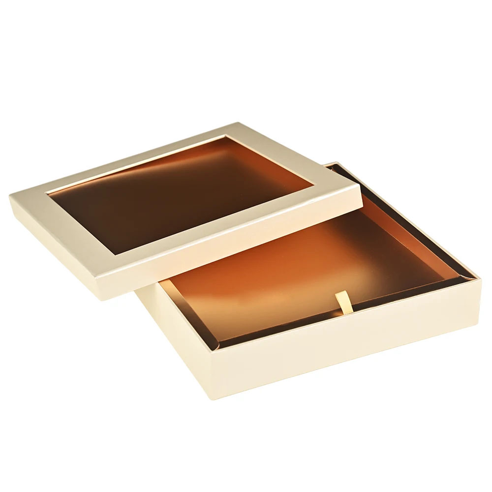 Gold Rigid Chocolate Display Box with Clear Windowed Lid