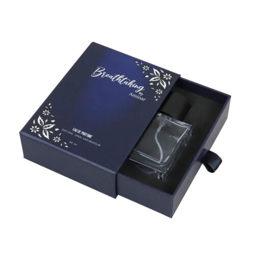 Navy Drawer Perfume Box with Ribbon Pull and Foam Insert Navy Drawer Perfume Box with Ribbon Pull and Foam Insert