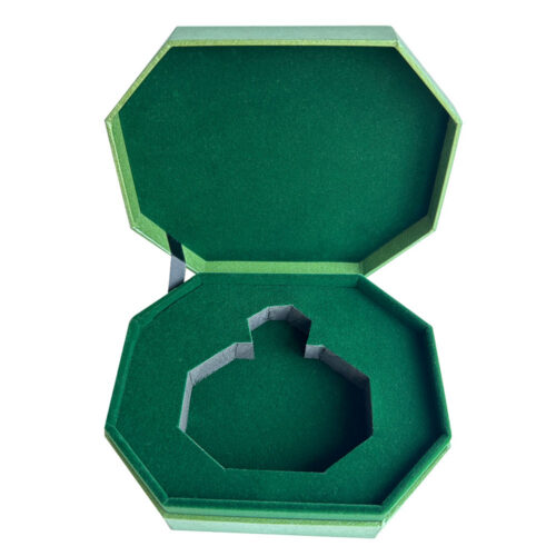 Confezione regalo aperta per profumo con inserto verde floccato per il flacone Confezione regalo aperta per profumo con inserto verde floccato per il flacone